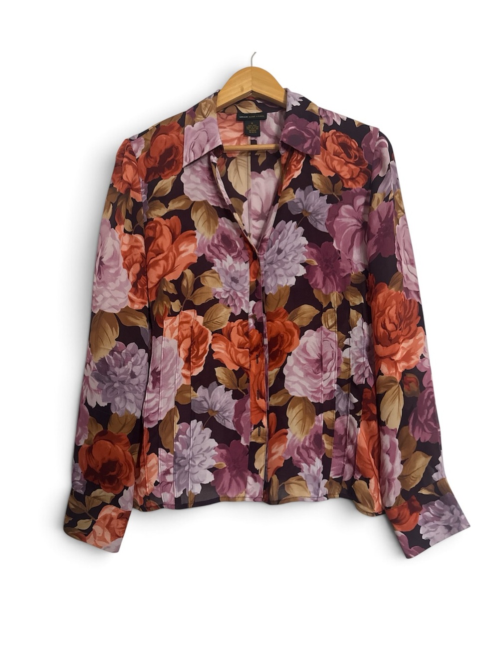 Vintage silk Floral Button-Down Shirt - Purple Multi